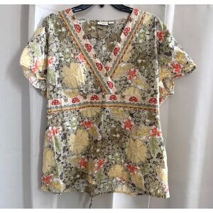 Cato Women Top Sz XL Retro Floral Embellished Babydoll Y2K Hippie Cottage 18272x